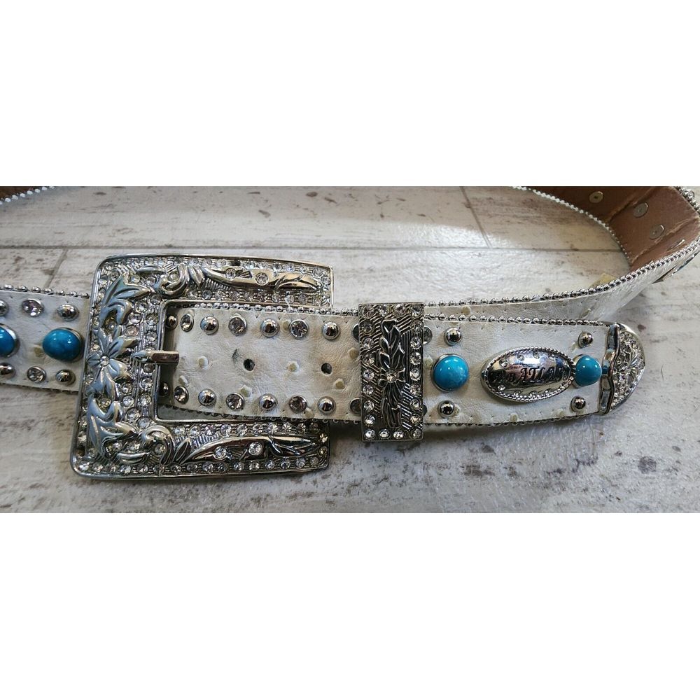 Atlas Womans Rhinestone White Belt Western Cowboy Leather‎ Sz 36 Studded NWT - Picture 2 of 9